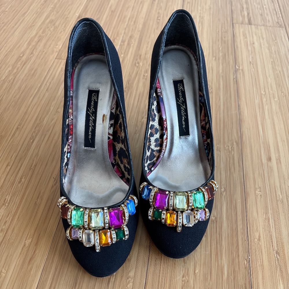 Beverly Feldman black jeweled pumps